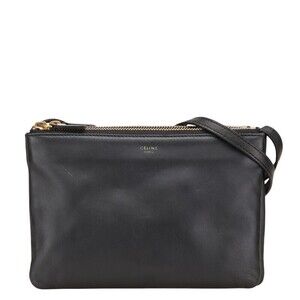 Celine Trio Crossbody Shoulder Bag Black Leather